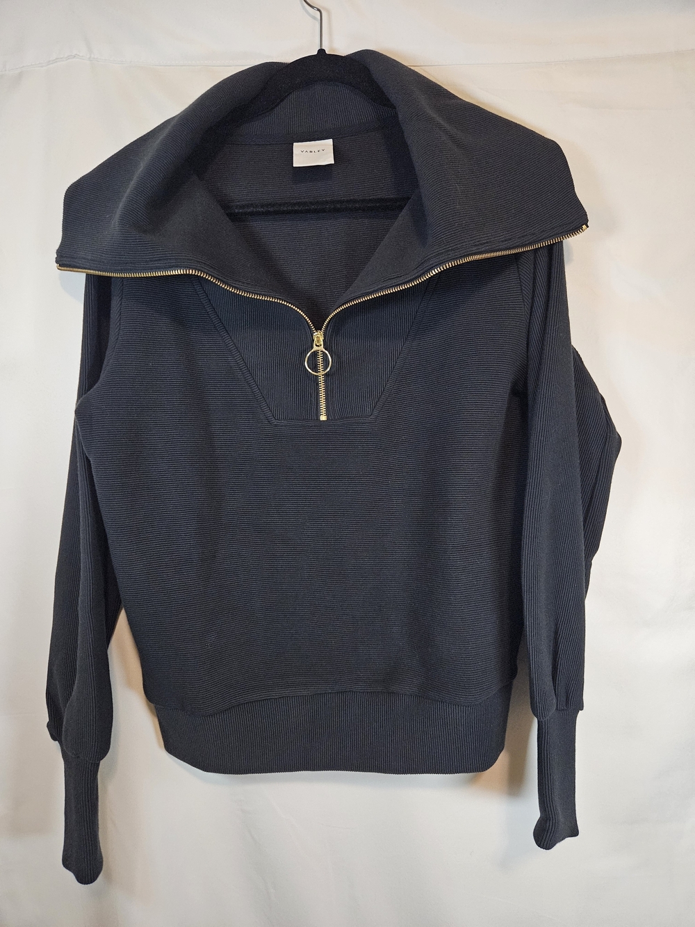 Varley Black Zip Funnel-Neck Sweater with Ring Pull